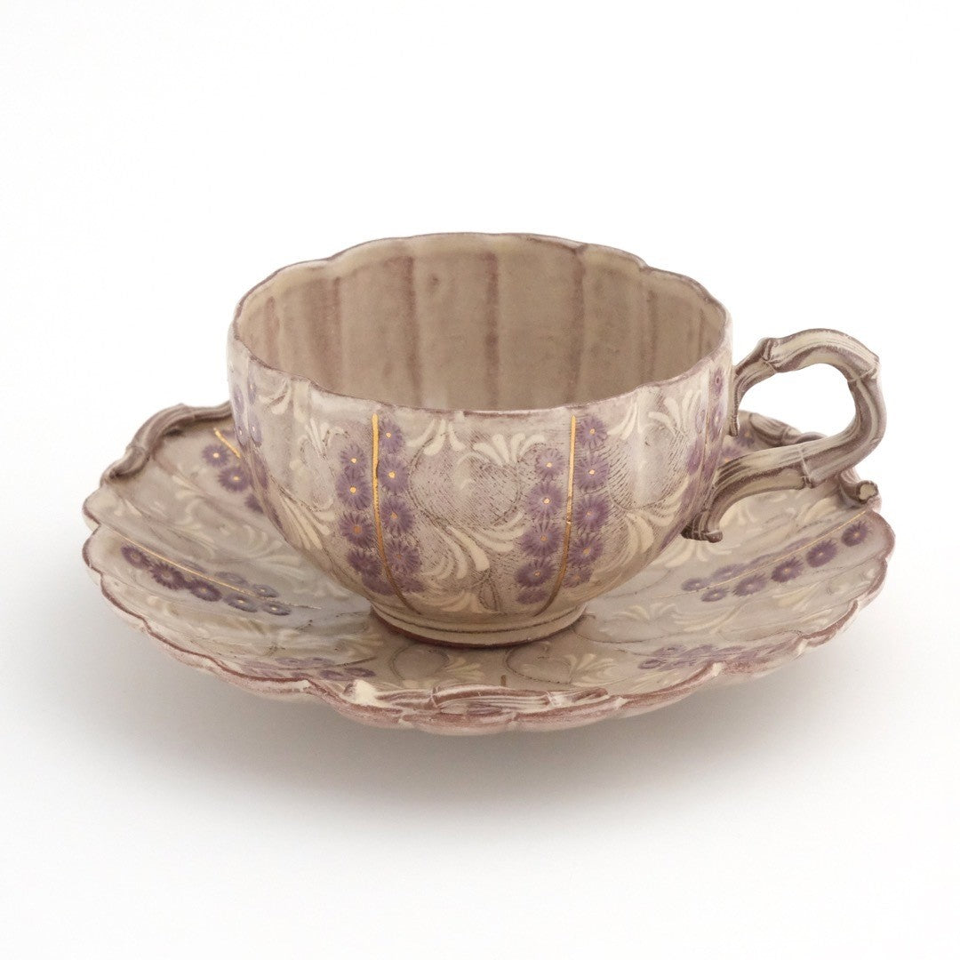 Kyōmishima Shisaikamon cup & saucer Kyo ware/Kiyomizu ware