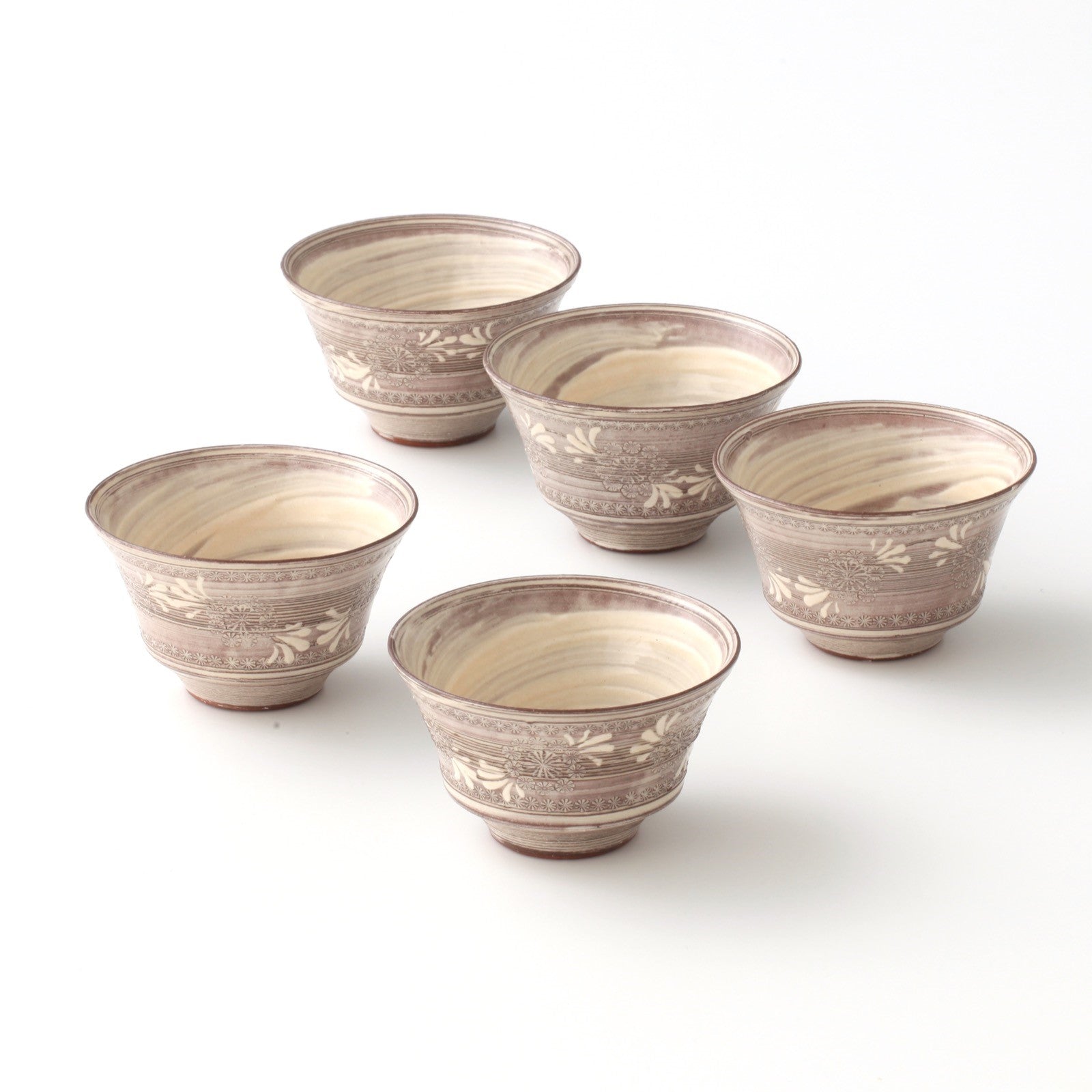 Kyōmishima of tea cup【Paulownia Box】 (5 pieces) Kyo ware/Kiyomizu ware