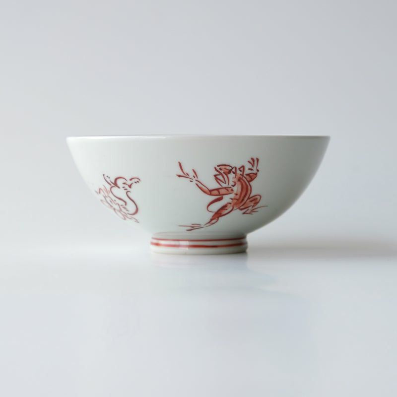 Chōjū-giga of Rice bowl【Red painting】 (1 piece), Kyo ware/Kiyomizu ware