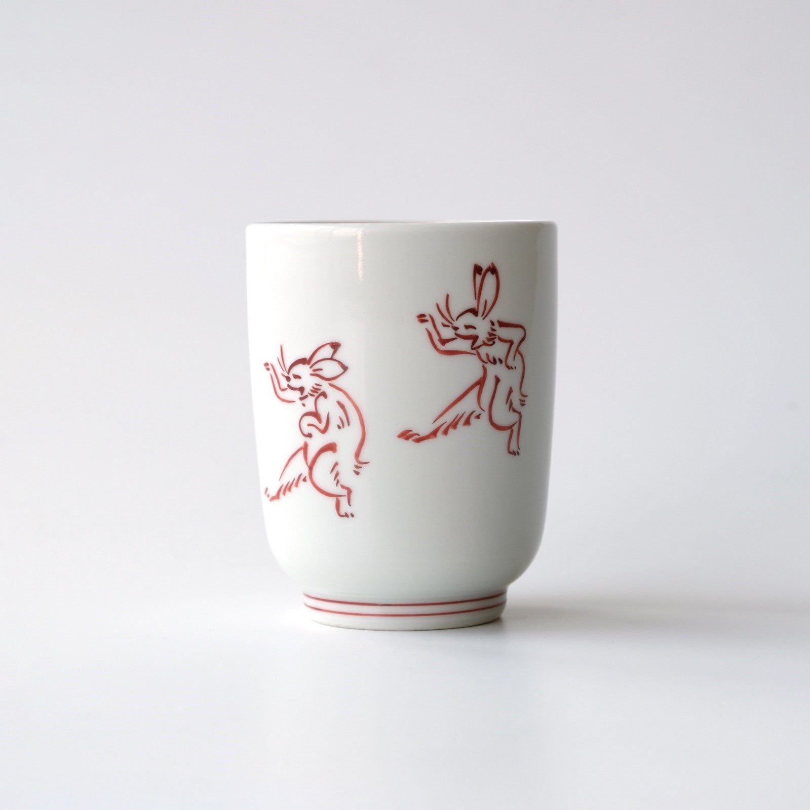 Chōjū-giga of Teacup【Red painting 】(1 piece) Kyo ware/Kiyomizu ware