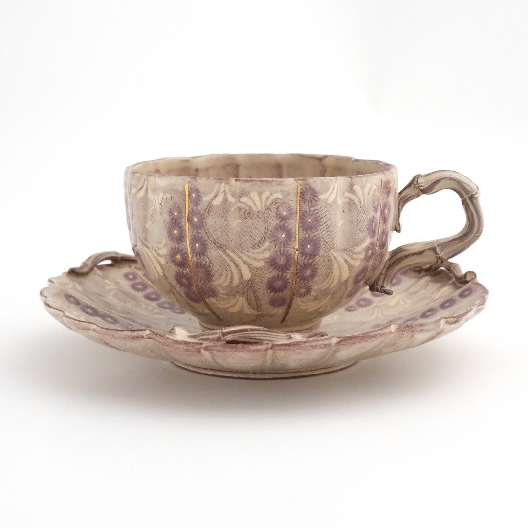Kyōmishima Shisaikamon cup & saucer Kyo ware/Kiyomizu ware