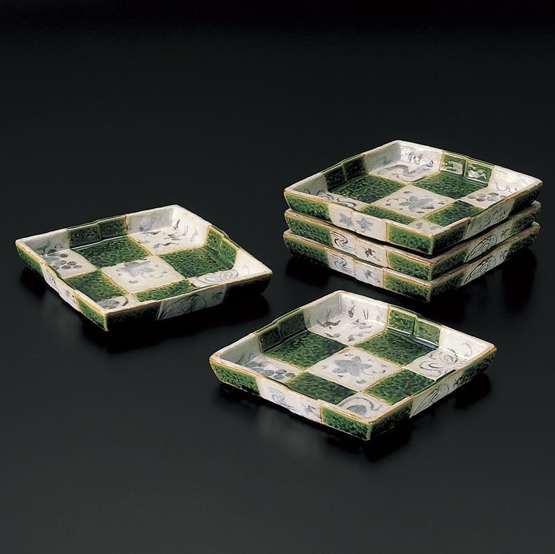 Ichimatsu of Individual plates (5 pieces) Seto ware