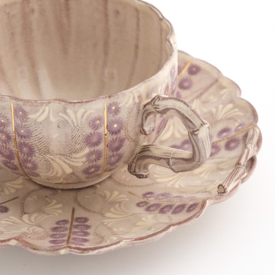 Kyōmishima Shisaikamon cup & saucer Kyo ware/Kiyomizu ware