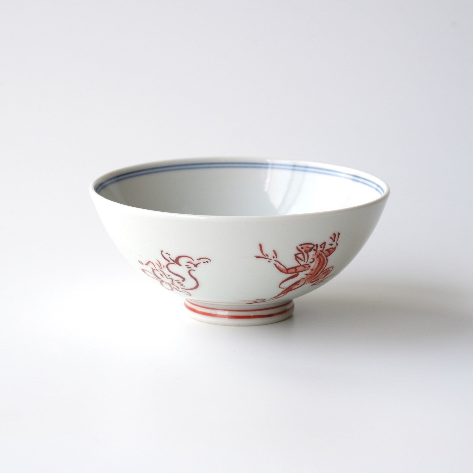 Chōjū-giga of Rice bowl【Red painting】 (1 piece), Kyo ware/Kiyomizu ware