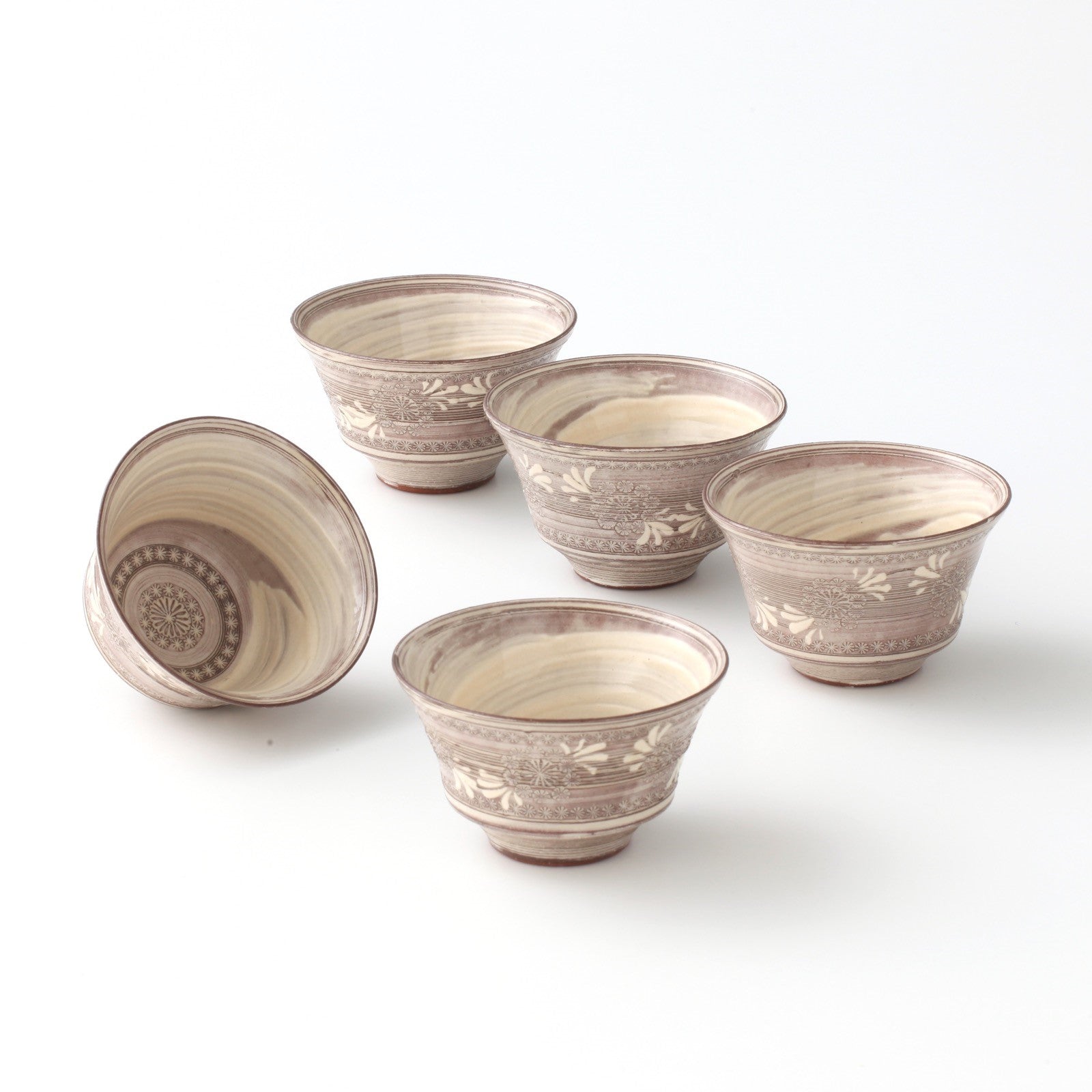 Kyōmishima of tea cup【Paulownia Box】 (5 pieces) Kyo ware/Kiyomizu ware